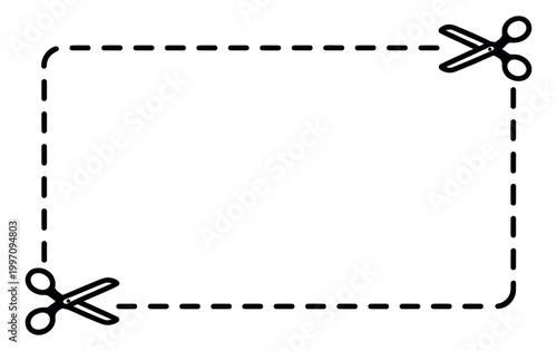 Line art illustration of a coupon cut line frame depicting a redeemable offer for discounts and promotions
