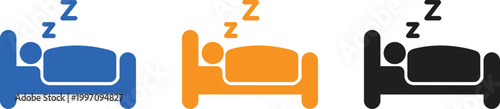 Sleeping Icon Set in Bed with Snoring ZZZ Symbols for Hotel and Healthcare Design