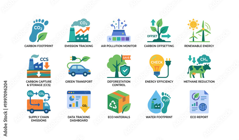 Fototapeta premium Sustainability and carbon management icons on white background