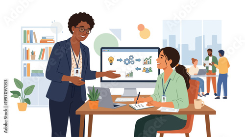 Diverse Business Team Collaboration Strategy Planning Concept Vector Illustration Showing Idea Development and Data Analysis