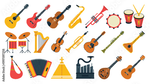 collection of various musical instruments for music making and performance