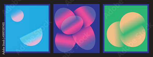 Abstract triptych of colorful organic shapes a vibrant exploration of form and hue in modern art