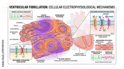 Tableau sur toile Ventricular Fibrillation: Cellular Electrophysiological Mechanisms - Ion Channel