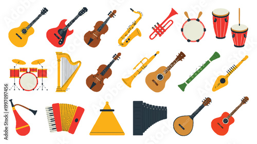 Collection of various musical instruments for music making and performance