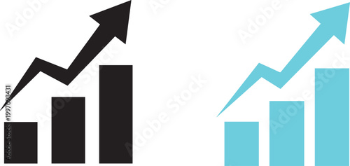 Business growth bar chart and arrow icon with increase business analysis positive progress