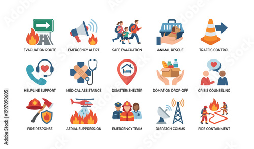 Emergency response icons for rescue and safety services