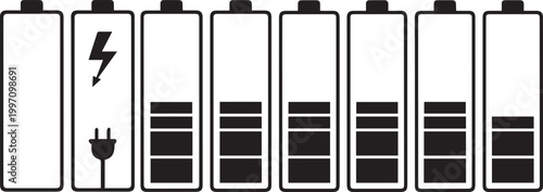 Battery level indicators from full to empty with indicator illustration technology electricity