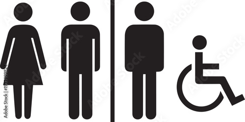 Restroom signs for men women disabled access with stick figures restroom bathroom disabled