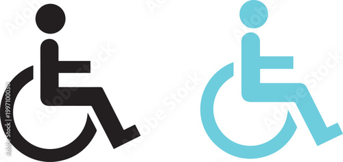 Black and cyan wheelchair accessibility symbols with wheelchair accessibility disabled contrast
