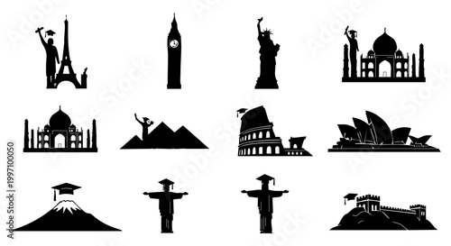 Global graduation adventure: Academic success combined with iconic travel landmarks. Celebrate educational milestones, cultural exploration, and international aspirations in a unique journey of achiev