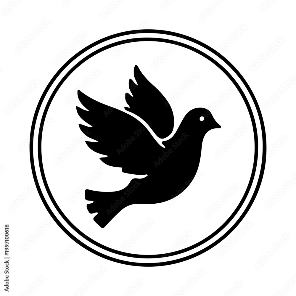 Fototapeta premium Black Dove Silhouette Peace Symbol in Circular Frame Icon