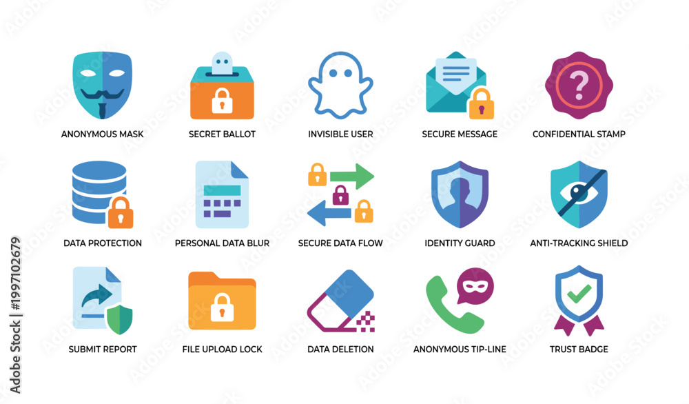 Fototapeta premium Privacy and security icons representing protection on white background