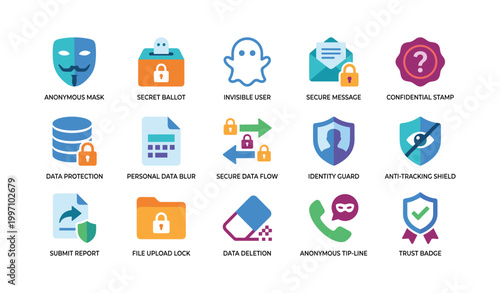 Privacy and security icons representing protection on white background