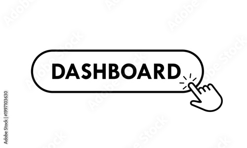 Modern Dashboard button icon with a clicking hand cursor pointer. Flat vector illustration isolated on white background, perfect for web interface navigation, app menu, and control panel.