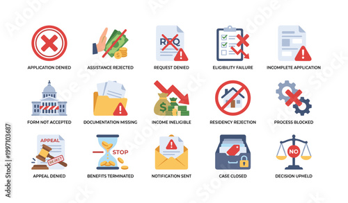 Rejection and denial icons representing application failures