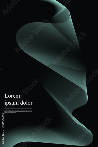 Abstract Teal Wave Lines on Black Background – Modern Futuristic Poster