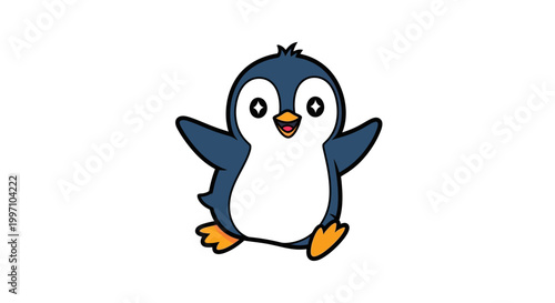 Cute cartoon penguin character with open arms, isolated on white background
