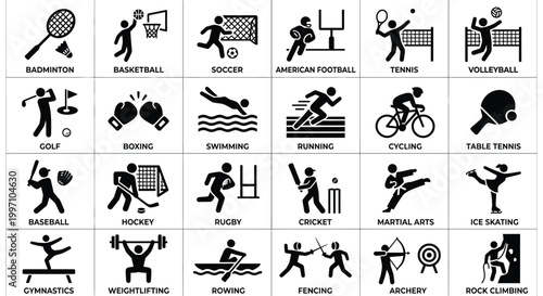 sports icons set on white background high quality