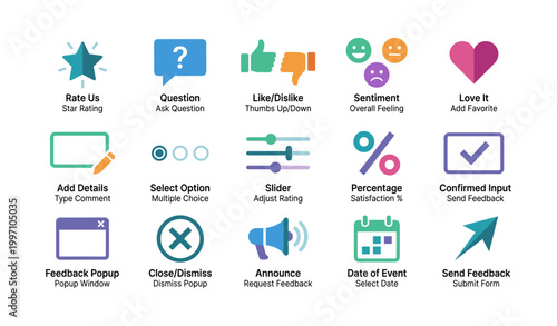 Feedback icons showing rating and response options on white background
