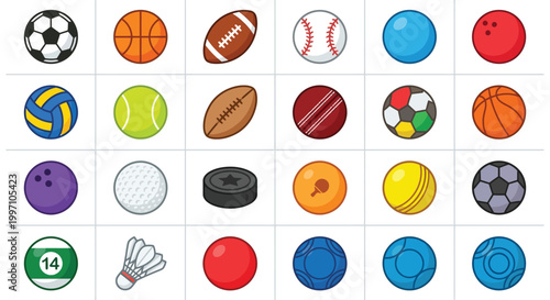 sports balls collection in colorful vector style