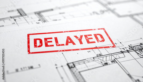Delayed construction blueprint housing market trends project delay architectural plan reflecting housing market trends