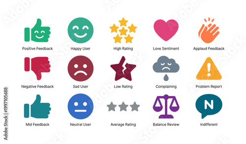 Feedback and rating icons showing user sentiment and review symbols