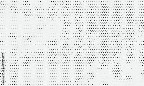 Grunge halftone dots pattern texture background.Black pixels. Modern dotted vector illustration. Abstract wavy lines. Points backdrop. Grungy spotted pattern. Wide image