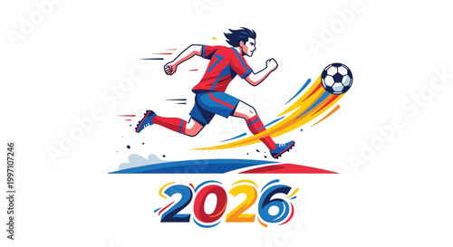 soccer player kicking ball with dynamic motion lines