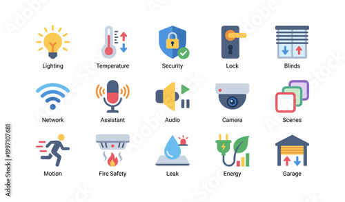 Smart home control icons displayed on white background