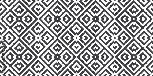 A seamless geometric square pattern designed in a black and white color scheme.