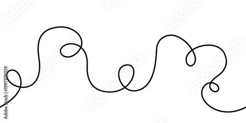 Clean seamless cable squiggle line design, curvy black drawing loop flow. A seamless cable squiggle line for posters.