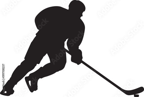 Photography Ice hockey player silhouette skating with stick and puck