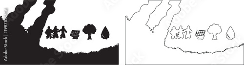 Black and White Environmental Conservation Icons Vector