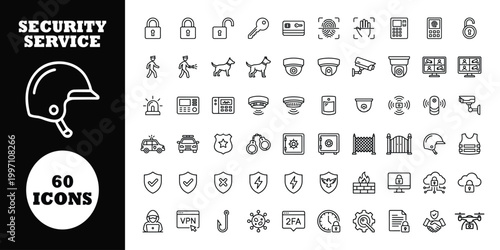 Security service 60 black and white line on white and black backgrounds line security protection