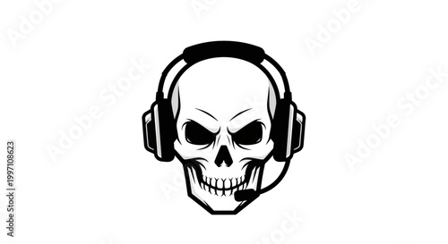 A skull wearing headphones illustration.