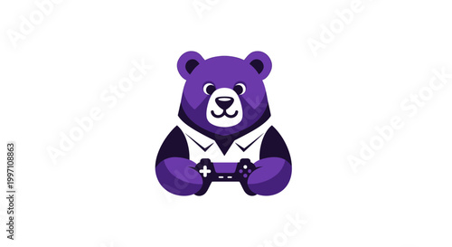 Purple bear holding a video game controller.