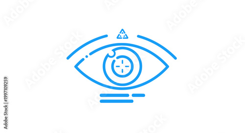 Blue eye icon with lines and triangle.