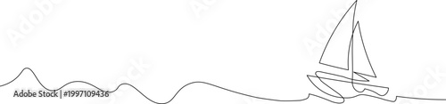 A minimalist line drawing of a sailboat gliding across calm waters on a serene day