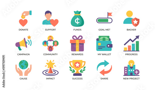 Crowdfunding and donation platform icons arranged in grid