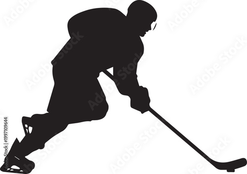 Photography Ice Hockey Player Silhouette Skating with Stick and Puck