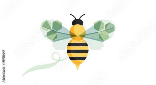 A colorful illustration of a bee flying.