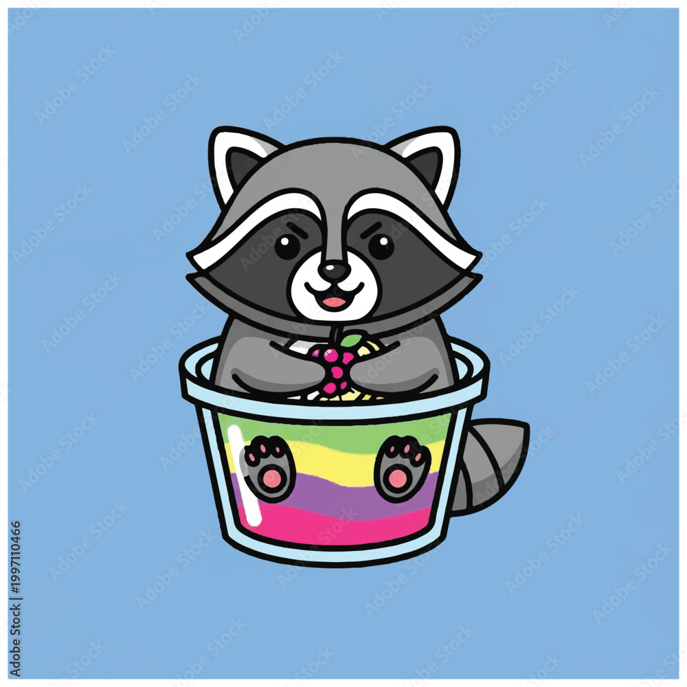 Fototapeta premium Raccoon in a colorful ice cream.