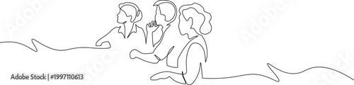 A minimalist line drawing of three people sitting together in a simple yet elegant composition