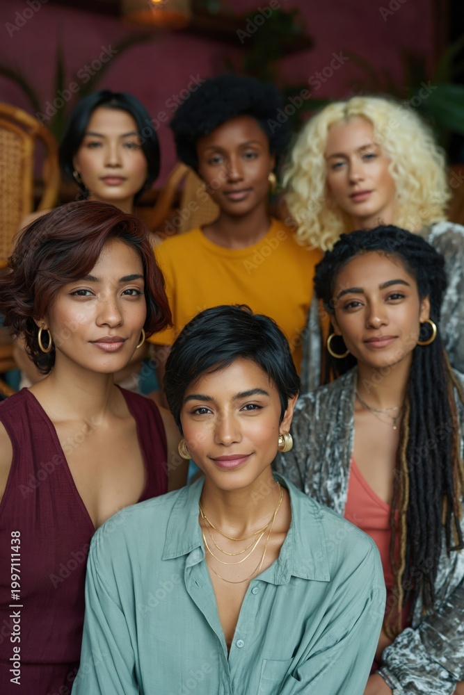 Fototapeta premium Group of diverse women posing together in indoor setting