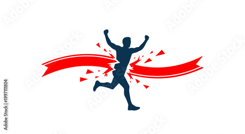 a man running with a red ribbon.