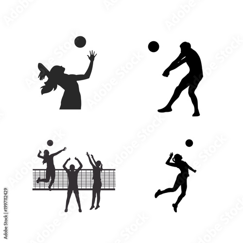 Volleyball Player Silhouette Collection Isolated on White Background