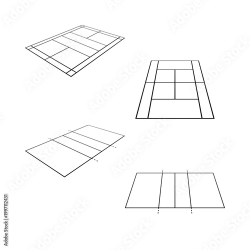 Tennis and Sports Court Outline Collection Isolated on White Background