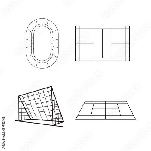 Sports Court and Field Outline Collection Isolated on White Background
