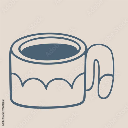 Stylish mug showcasing a hand-drawn geometric pattern of wavy lines and abstract shapes. Perfect for adding a touch of Mediterranean flair to contemporary kitchenware sets.