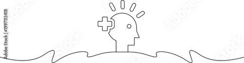 A simple line drawing of a head with a puzzle piece and light rays